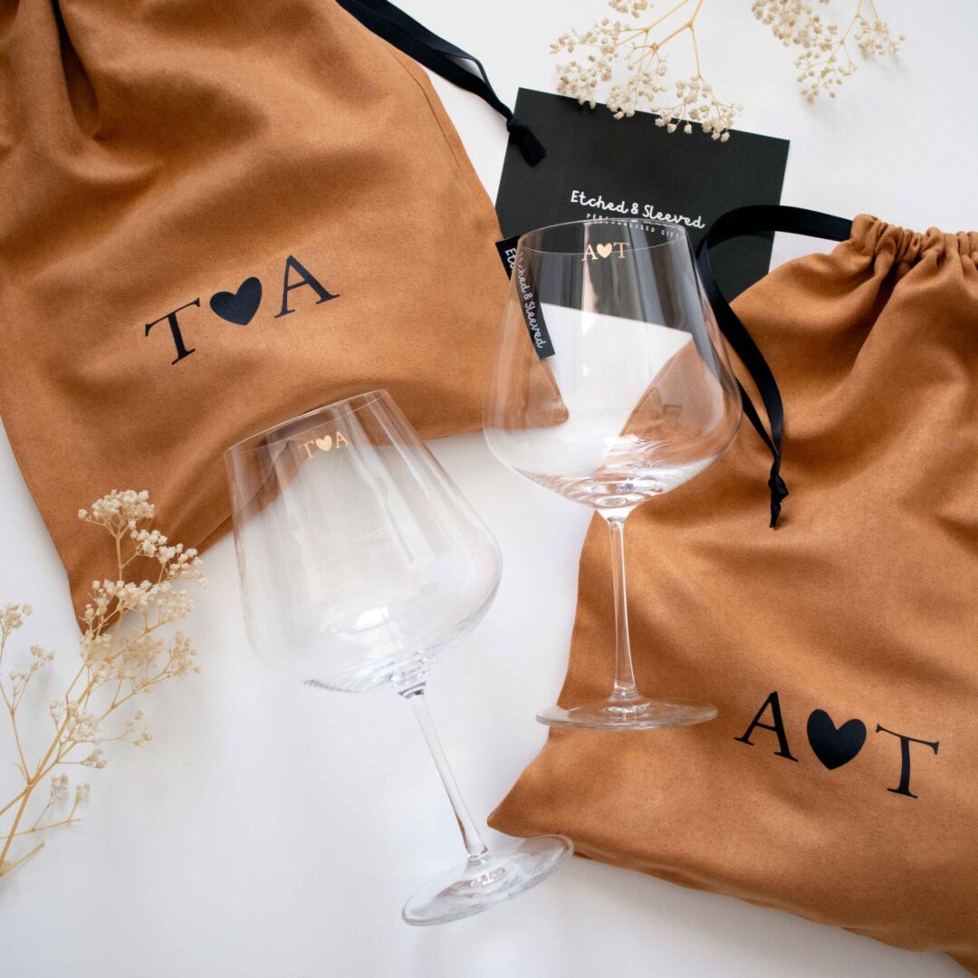 Personalised Monogram Wine Glass with Gold Detailing - Etched & Sleeved