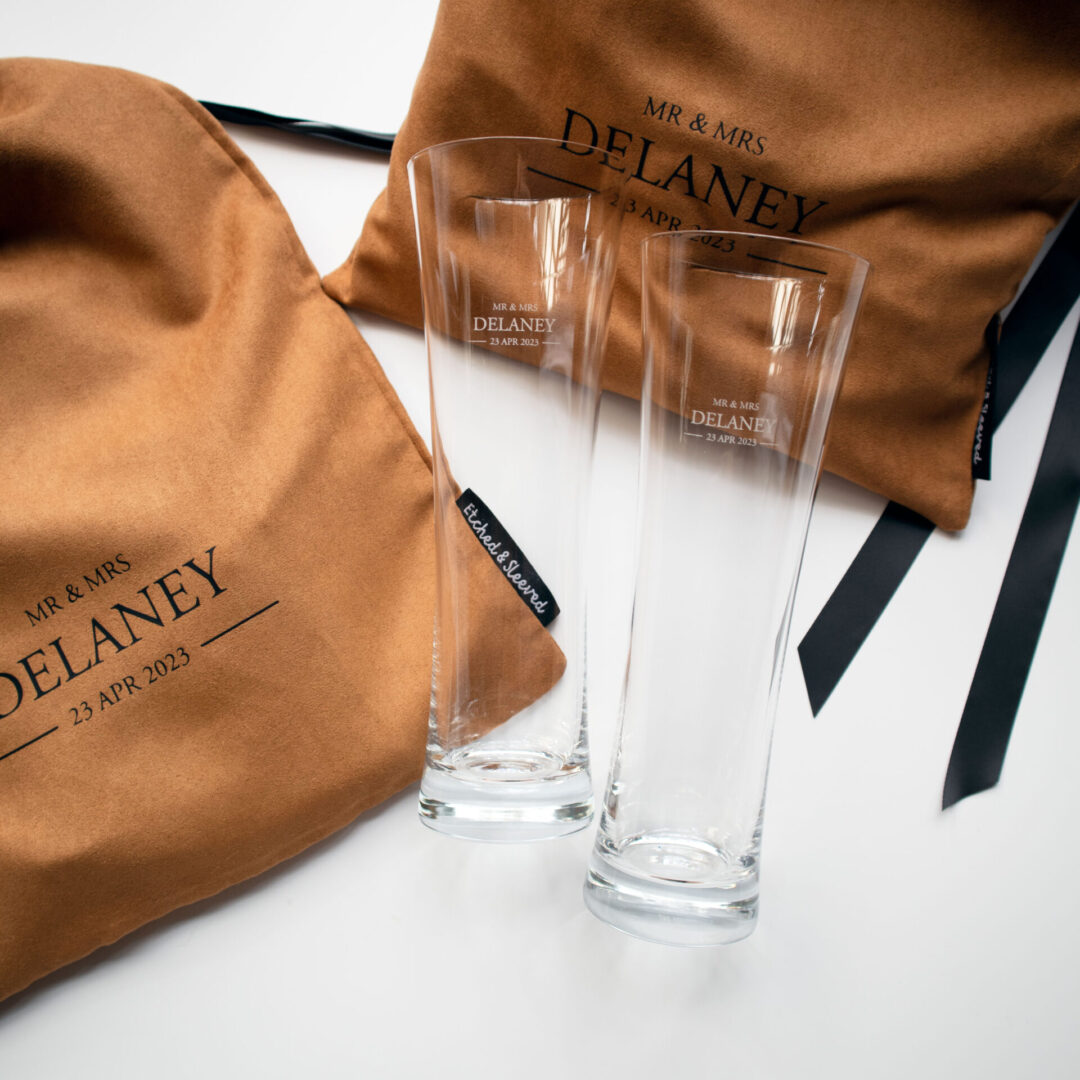 Family Monogram Beer Glass Set - Etched & Sleeved